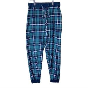 Rocawear Men's Size Large Plaid Flannel Drawstring Green Blue Lounge wear Pants